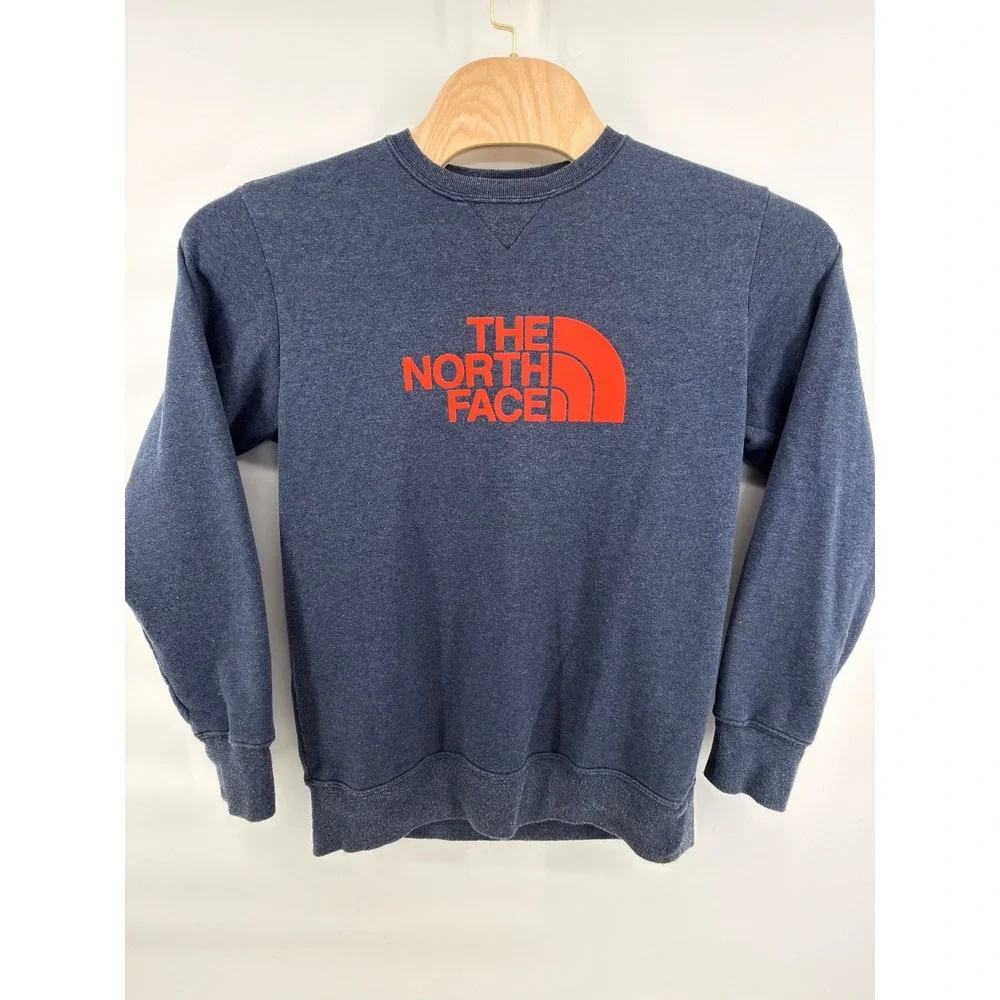 The North Face Men's Blue‎ Crewneck Sweatshirt Size Small - Orange Logo Pullover